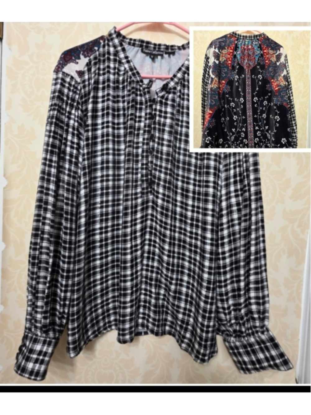Tolani Art To Wear Floral Work Print Back Shirt Women's 1X